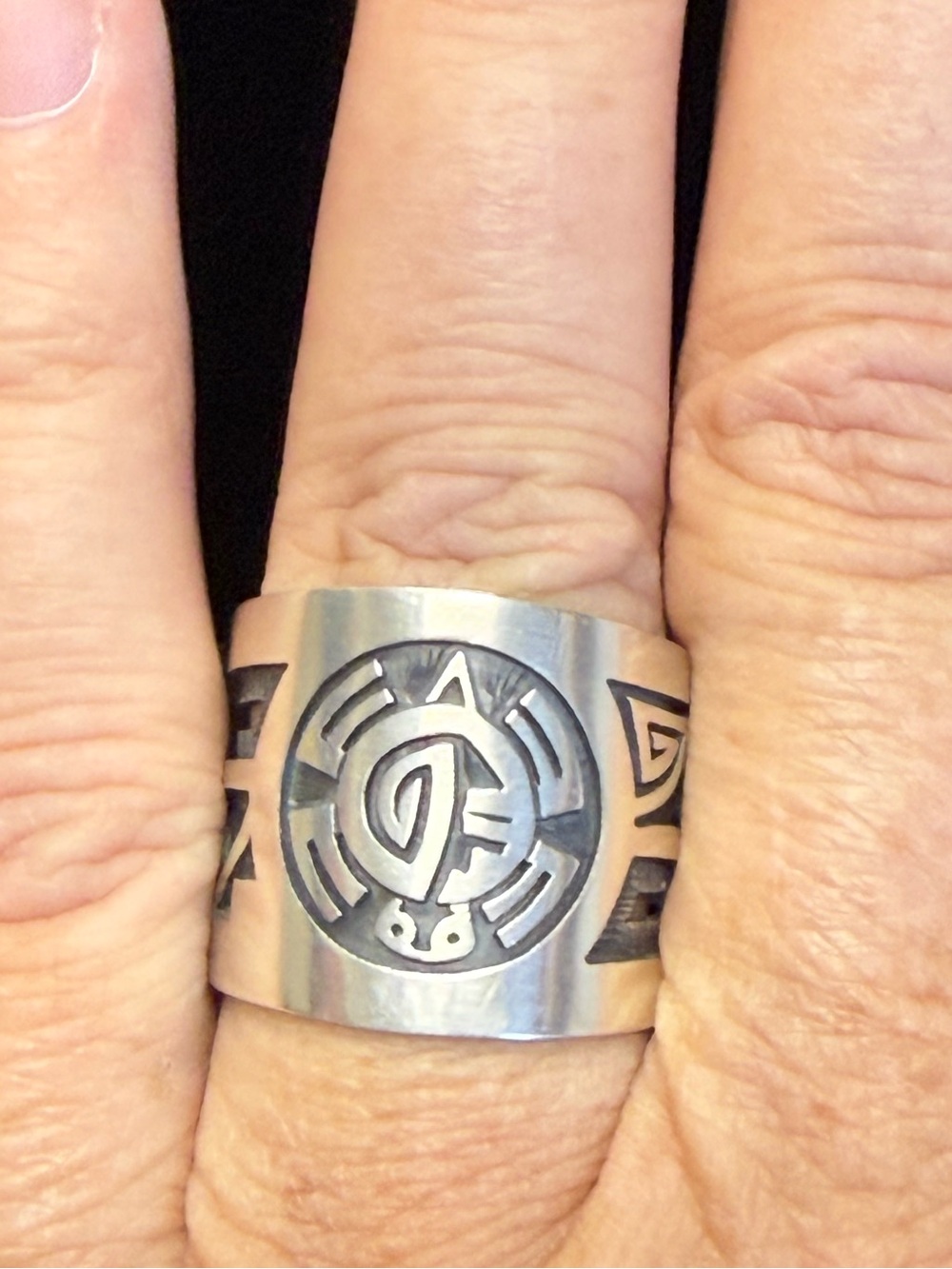 Bonded Hopi Sterling Silver Tribal Wide Band Ring